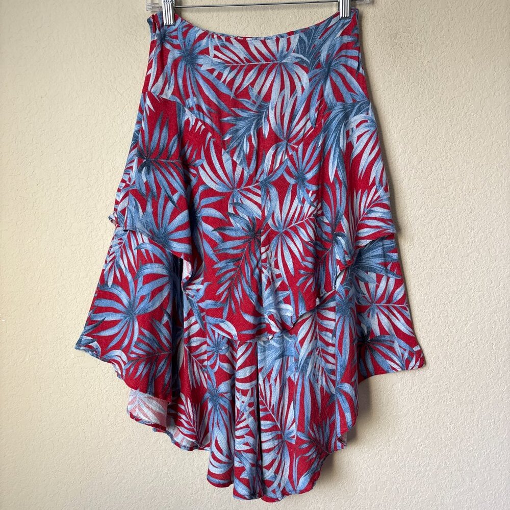 Farm Rio Tropical Leaf Printed Tiered Ruffle Skirt - Picture 6 of 8